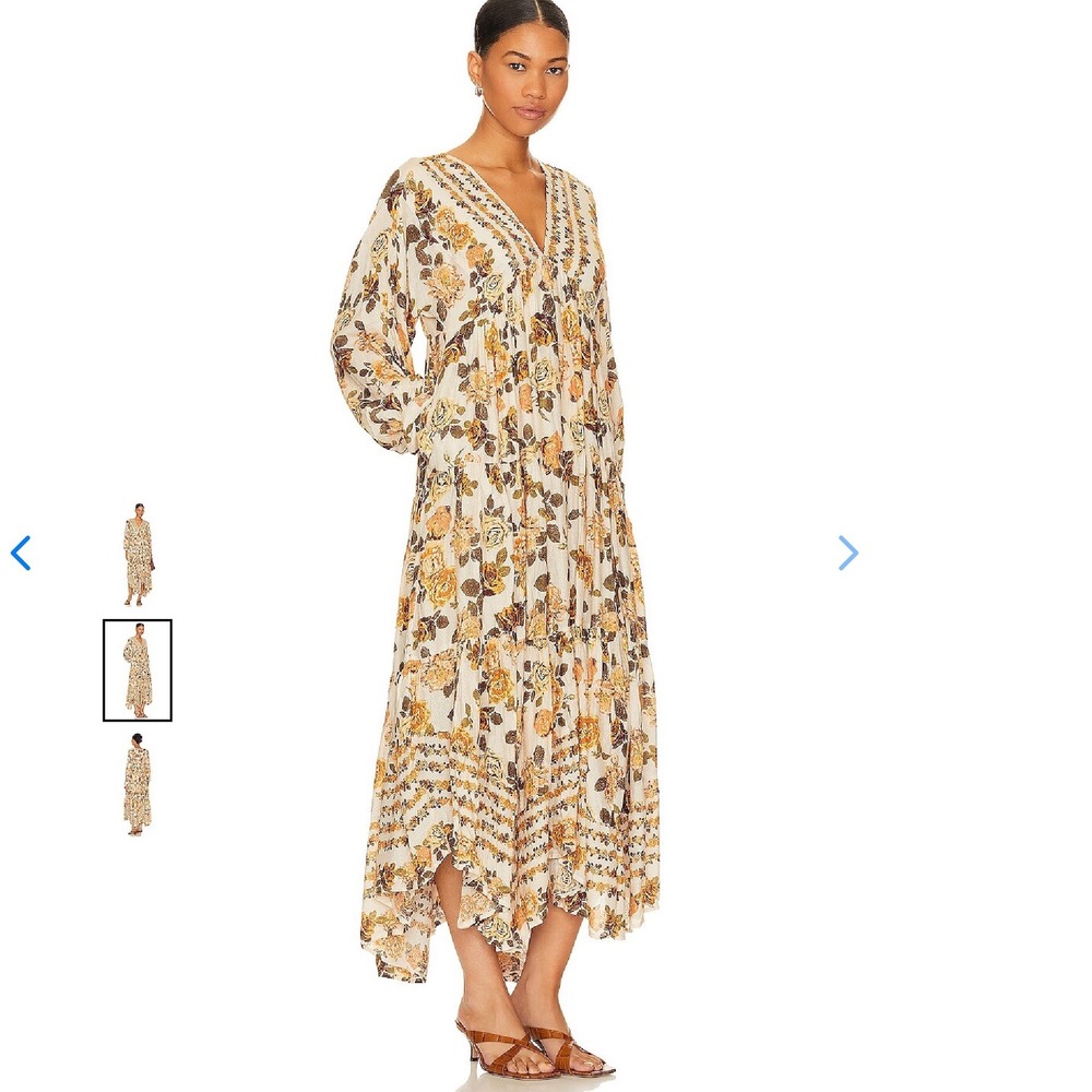 FREE PEOPLE ROWS OF ROSES MAXI DRESS IN CREAM AND TAN